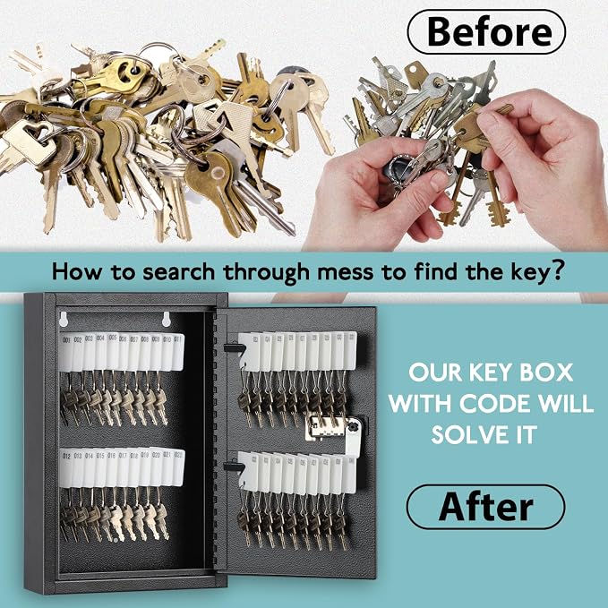 KYODOLED Locking Key Cabinet, 40 Key Storage Lock Box - Image 3