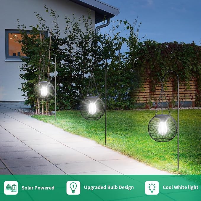 UBright Solar Lantern Lights Outdoor Waterproof Metal Hanging Solar Lights - Image 6