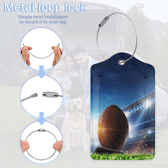 Set of 2 Luggage Tags, American Football Leather Suitcases Tag Identifiers - Image 2