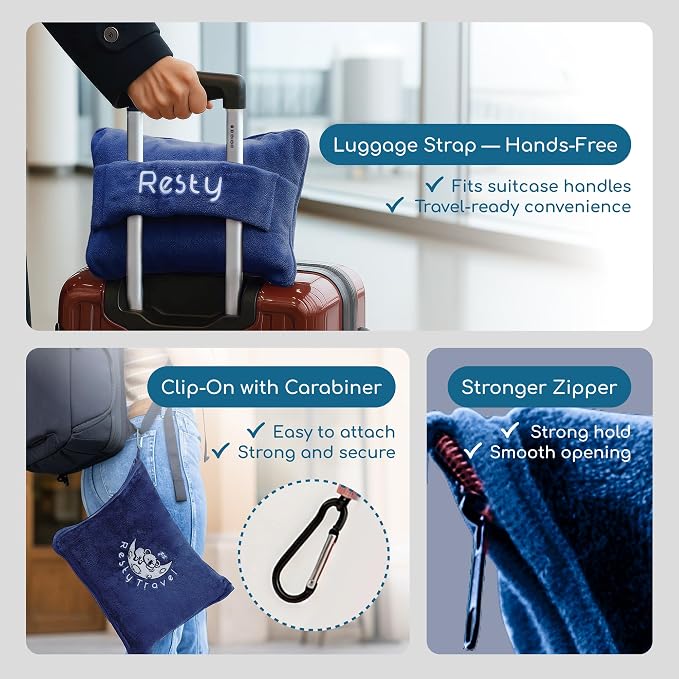 Resty 65"x40" Traveling Airplane Blanket, Velvety Soft Blanket That Becomes a - Image 4
