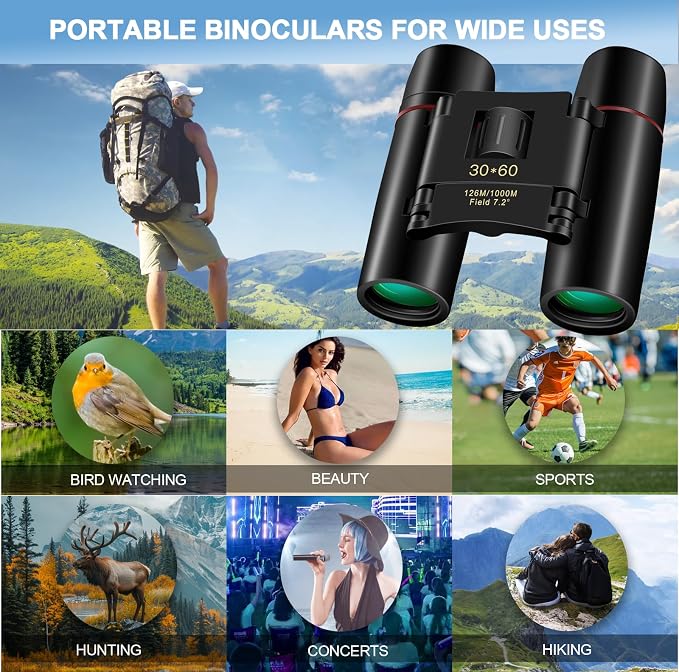 Compact 30x60 Binoculars for Adults and Kids, Foldable Lightweight Easy Focus - Image 7