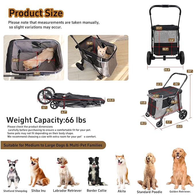 Medium Dog Stroller for Small to Large Dogs 4 Wheels Multi Pet Stroller for 4 - Image 8