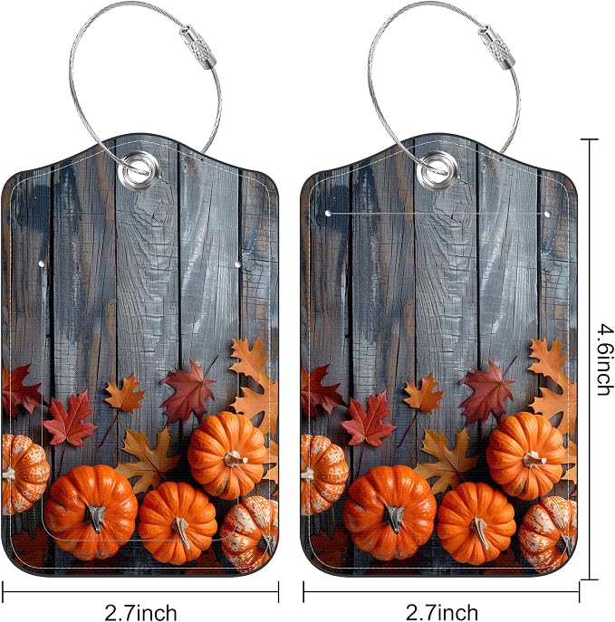 2 Pack Luggage Tag for Suitcase Thanksgiving Day Pumpkins Autumn Leaves Leather - Image 2