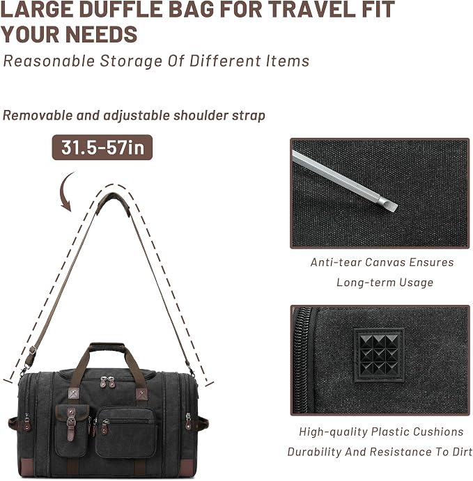 Travel Duffle Bag for Men, Heavy Duty Canvas Duffle Bag, Carryon Bags for - Image 7
