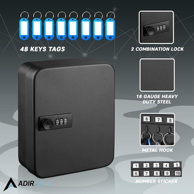 AdirOffice Steel Combination Lock Keys Cabinet Security Storage Box Organizer - Image 3