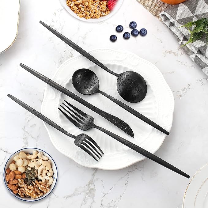 Matte Black Silverware Set for 4, IBIILII JEFF 20 Pieces Stainless Steel - Image 3