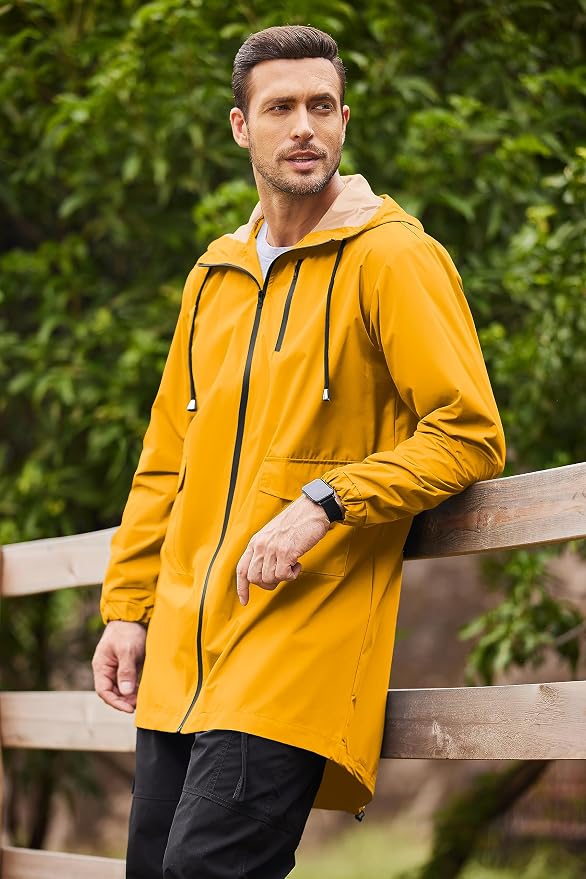 COOFANDY Men's Long Raincoat Ligtweight Rain Jacket Waterproof Outdoor Jackets - Image 2