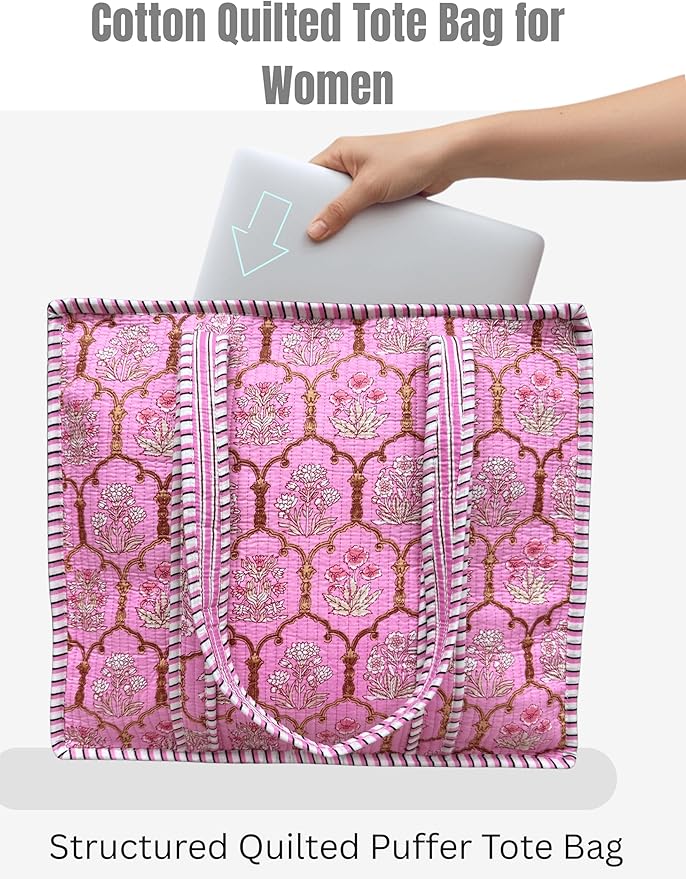 Cotton Quilted Tote Bag for Women – Large Beach & Travel Tote - Image 4