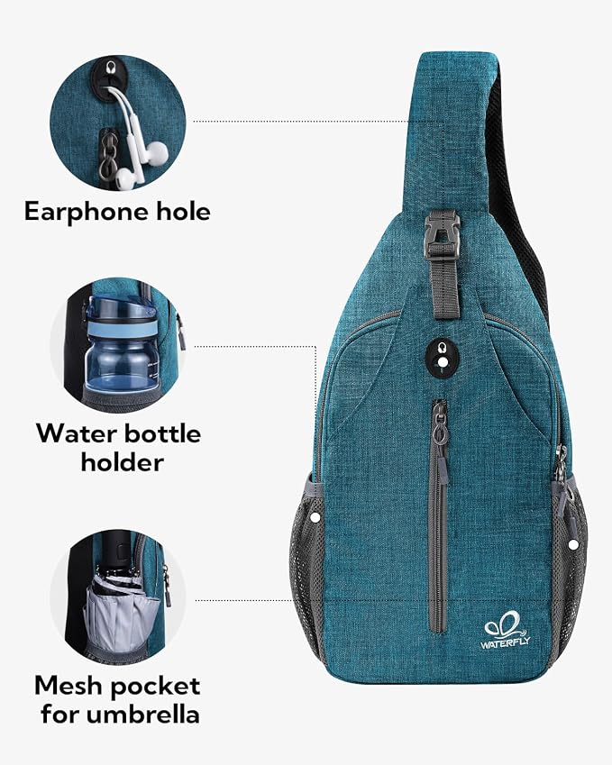 WATERFLY Crossbody Sling Backpack Sling Bag Travel Hiking Chest Bag Daypack - Image 3