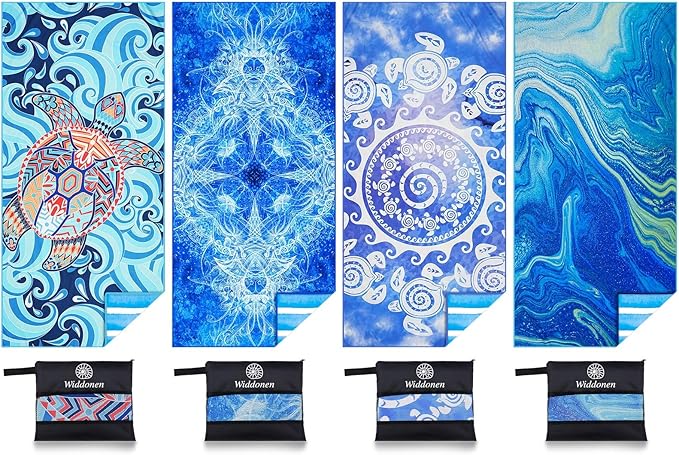 4 Pack Microfiber Lightweight Beach Towel Sand Free Quick Dry Absorbent Thin by WIDDONEN
