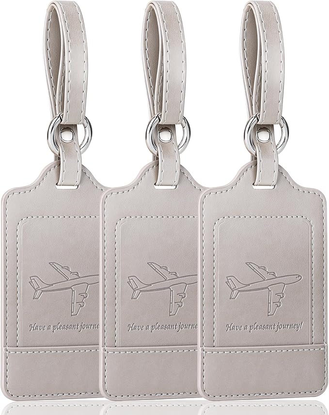 Teskyer Luggage Tags, 3 Pack Premium PU Leather Luggage Tags Privacy Protection by TESKYER