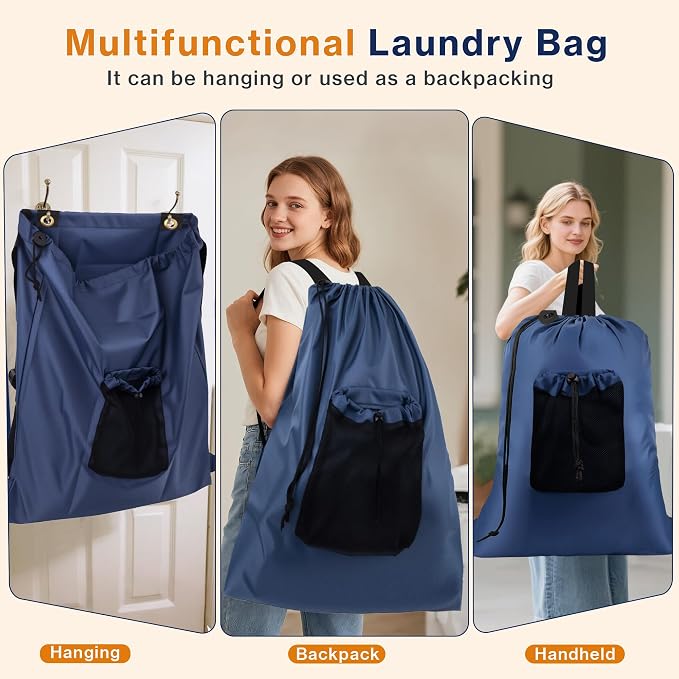 2-Pack Backpack Laundry Bags, Heavy Duty Laundry Bag Backpacks - Image 6