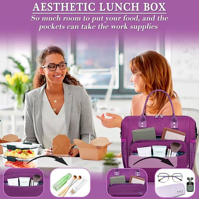 Purple Lunch Box for Women Insulated Lunch Bag Fits Bento Boxes, Snack and Foods - Image 5