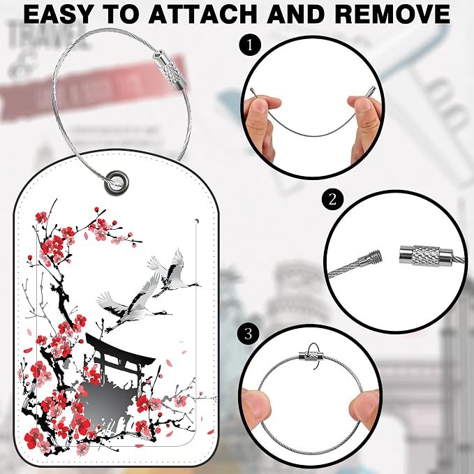 Japanese Cherry Blossoms Storks Leather Luggage Tag - Image 4
