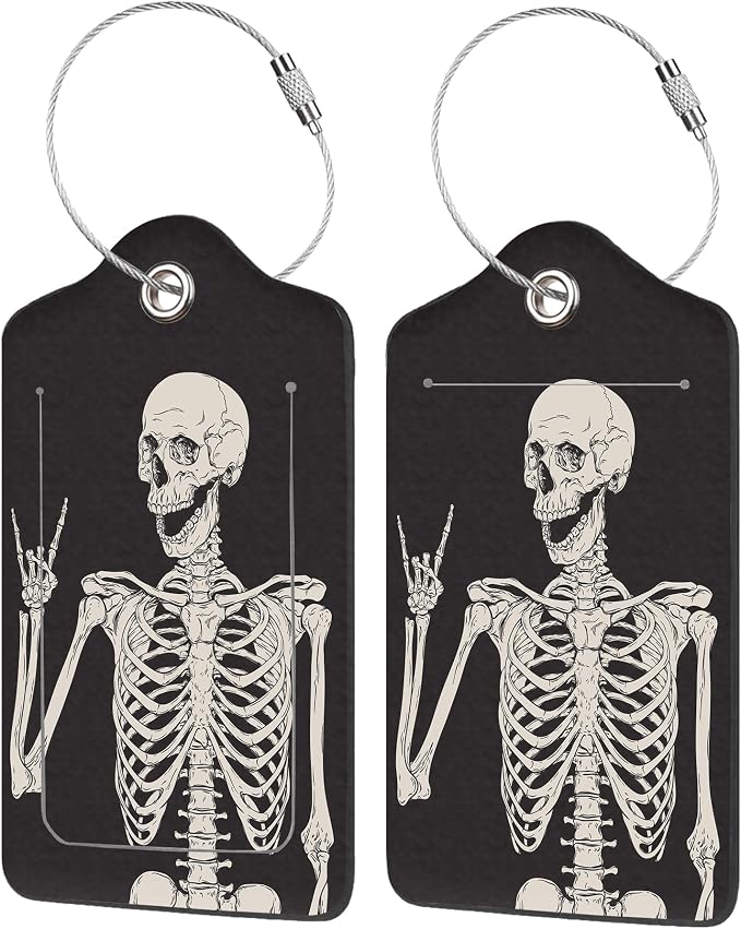 2 Pack Luggage Tag for Suitcase, Human Skeleton PU Leather Suitcase Tags by EOBKLAX