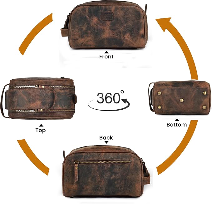 LEATHER VILLAGE Premium Leather Toiletry Travel Pouch - Image 6