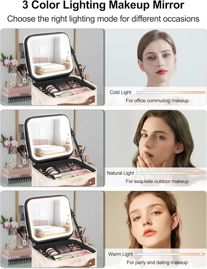 Chomeiu Makeup Bag with LED Mirror, Cute Cosmetic Bags Birthday Gifts - Image 4