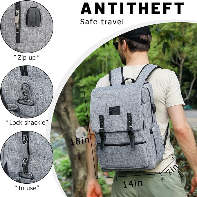 HFSX Vintage Backpack Anti Theft Laptop Backpack Men Women Business Travel - Image 2