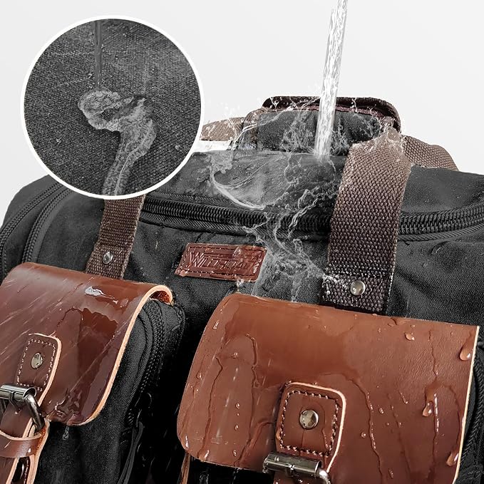 Wildroad 50L Travel Duffel Bag, Expandable Waxed Canvas Genuine Leather Duffle - Image 3