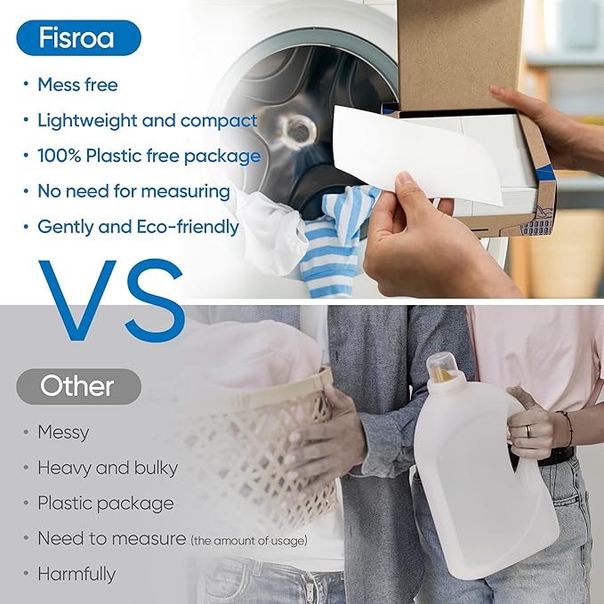 Fragrance Free Laundry Detergent Sheets Travel Eco-friendly 300 Loads Fisroa - Image 3