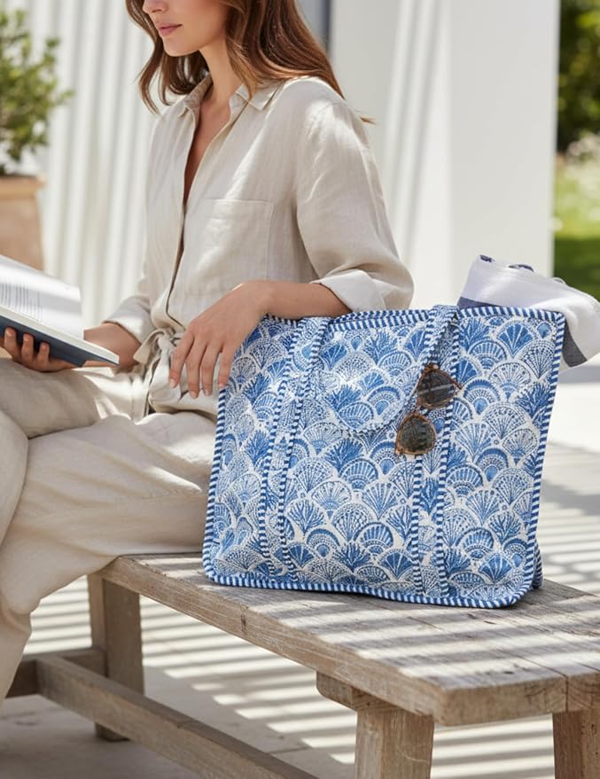 Cotton Quilted Tote Bag for Women – Large Beach & Travel Tote - Image 2