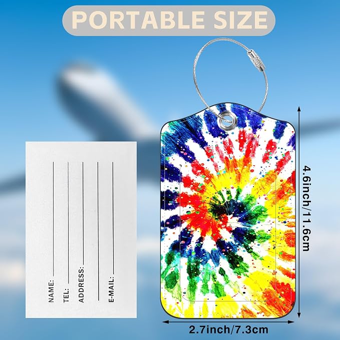 2 Pack Luggage Tags for Suitcases Colorful Rainbow Tie Dye Leather Luggage Tags - Image 2