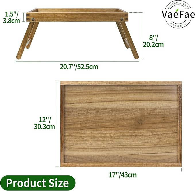 VaeFae Acacia Bed Table Tray, Wooden Breakfast Tray - Image 3