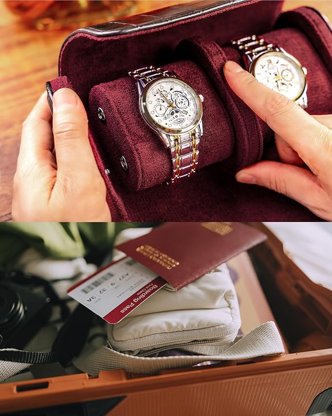 MR.OKAY 2 Watch Travel Case- Classic Leather Watch Case - Image 6