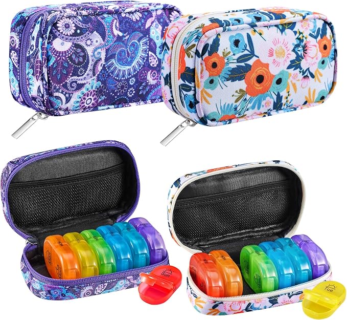 Serfeymi Weekly Travel Pill Organizer 2 Times A Day AM PM Rainbow Pill Box 7 Day by Serfeymi