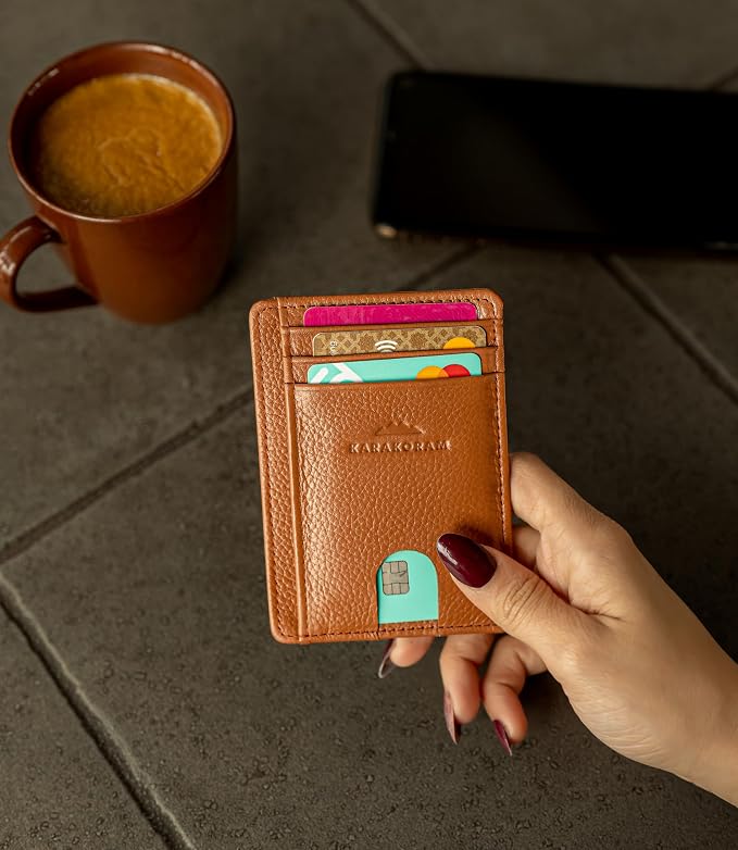 KARAKORAM Vertical Handcrafted Premium Leather Front Pocket Credit Card Holder - Image 8