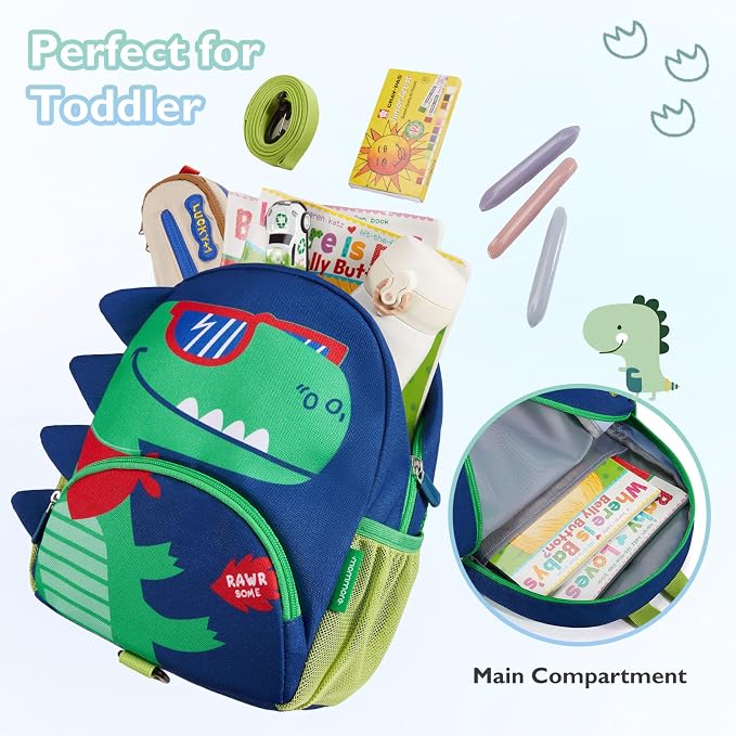 mommore Toddler Backpack for Boys 2-4, 3D Cartoon Cute Kids Dinosaur Backpack - Image 3