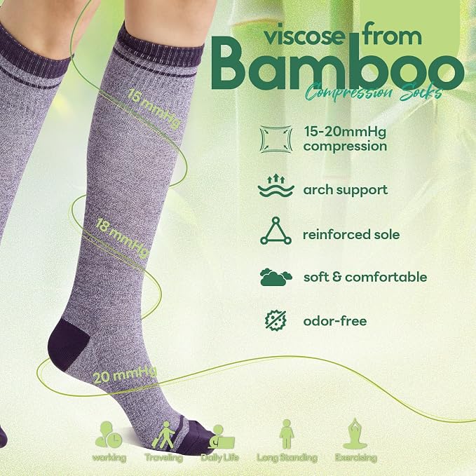 Mens Compression Socks for Men Women, 15-20 mmHg Bamboo Viscose Knee High Soft - Image 5