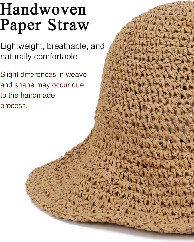Womens Wide Brim Straw Sun Hat Foldable Floppy Crochet Beach Hat - Image 3