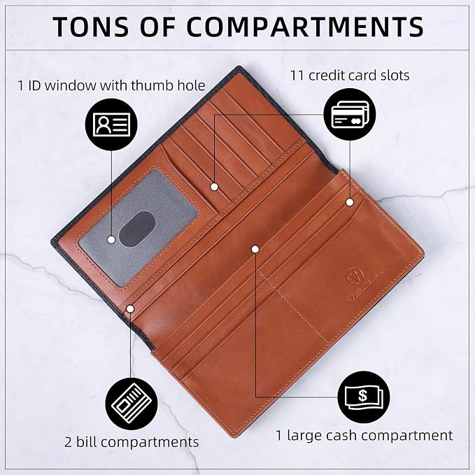 VISOUL Mens Billfold Long Checkbook Wallet Leather - Image 2