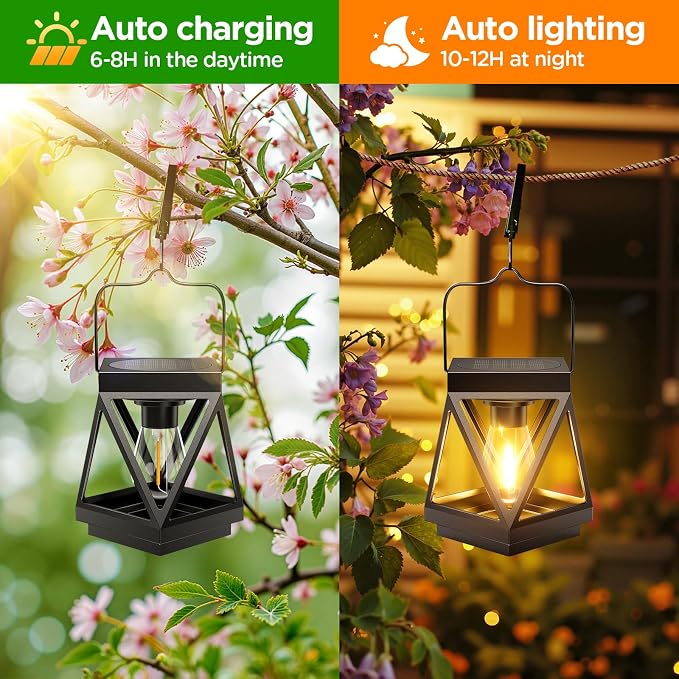KOOPER 2 Pack Solar Lanterns Outdoor Waterproof, Upgraded Black Metal Hanging - Image 5