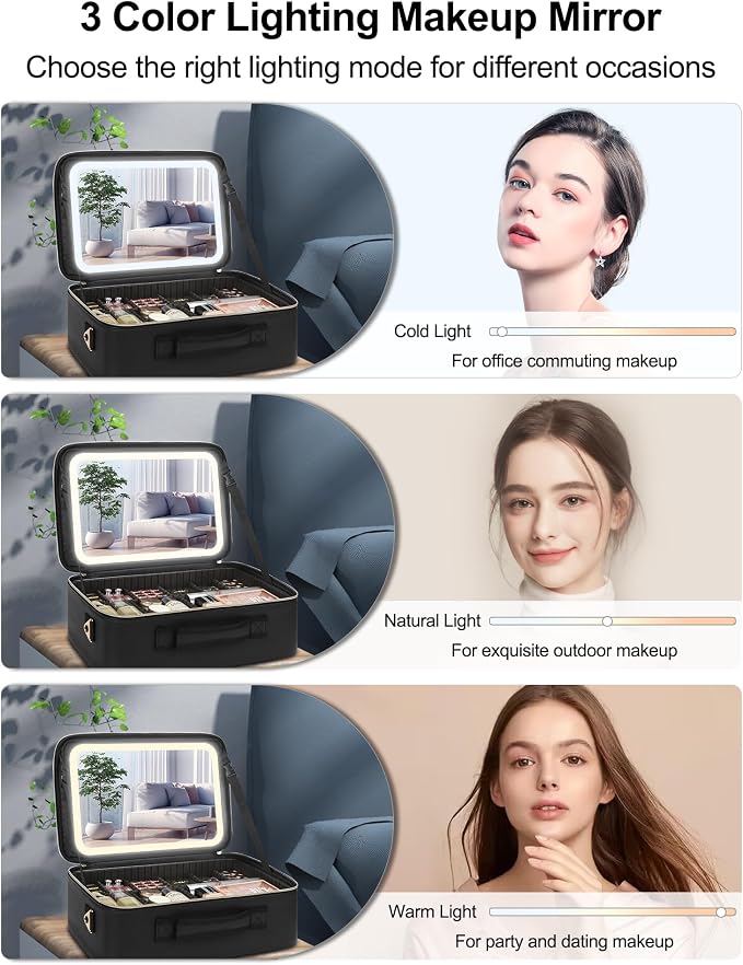 Chomeiu Makeup Bag with LED Mirror, Large Train Case - Image 4