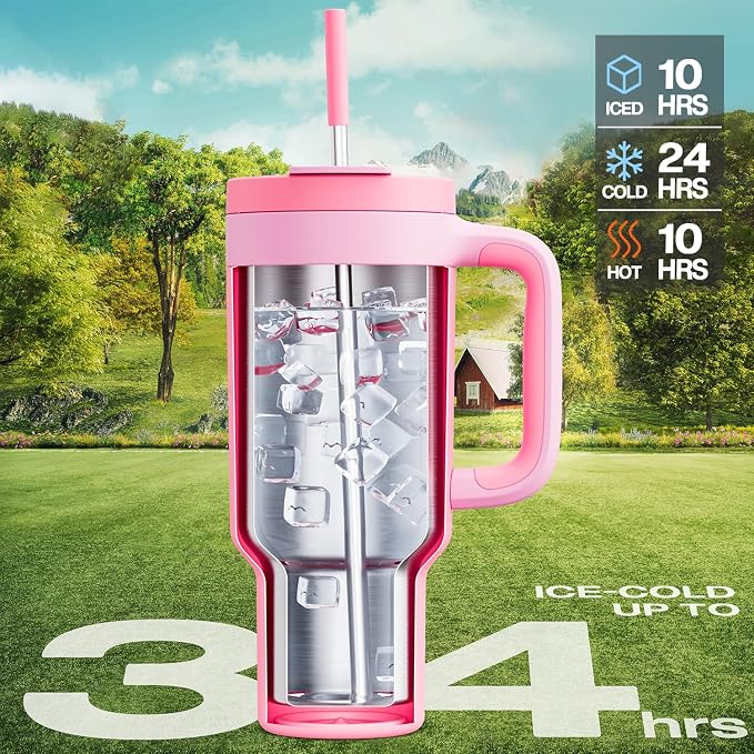 POWCAN 40 oz Tumbler with Handle, 2-in-1 Straw and Sip Lid, Dishwasher Safe - Image 2