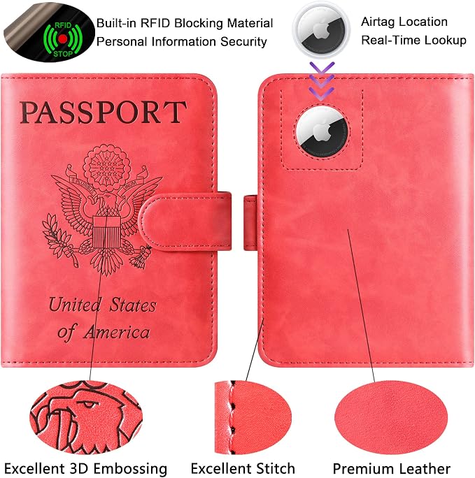 Airtag Passport Holder Cover Wallet Travel Essentials Leather Rfid Blocking - Image 3