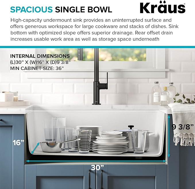 Kraus KGUW1-33WH-100-100, Bellucci Workstation 32 in. Undermount Granite - Image 5