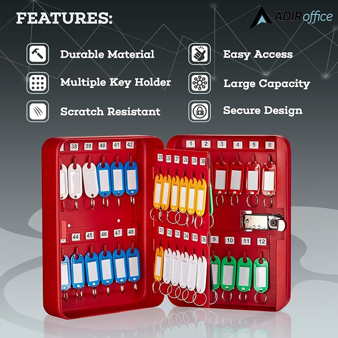 AdirOffice Key Lock Box – 48 Key Hooks Wall Mounted Key Cabinet Lock Box - Image 5