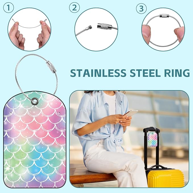 2 Pack Cute Luggage Tag for Suitcases Tie-dye Fish Scale Leather Luggage Tags - Image 3