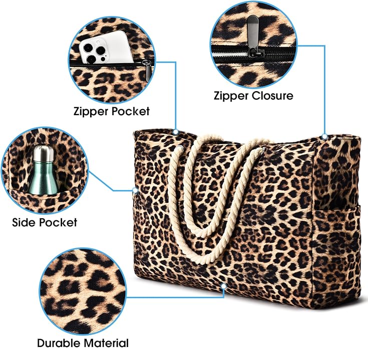 Becokan Beach Bags for Women Large Waterproof Beach Tote Bag Zipper Beach Bags - Image 3