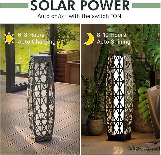 Grand patio 2-Piece Solar Outdoor Floor Lamp Solar Powered Wicker Lantern - Image 3