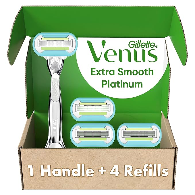 Gillette Venus Platinum Extra Smooth Metal Handle Women's Razor Handle + 4 by Venus