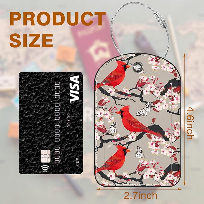 2 PCS Leather Luggage Tags for Suitcase Cardinal and Blooming Cherry Travel - Image 2