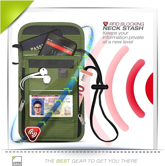 Lewis N. Clark Men's RFID Blocking Stash Wallet, Travel Neck Pouch Passport - Image 3