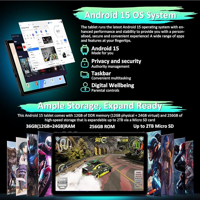 Android Tablet, 2K FHD Display Tablets, 36GB RAM & 256GB ROM, 1TB Expandtion - Image 3