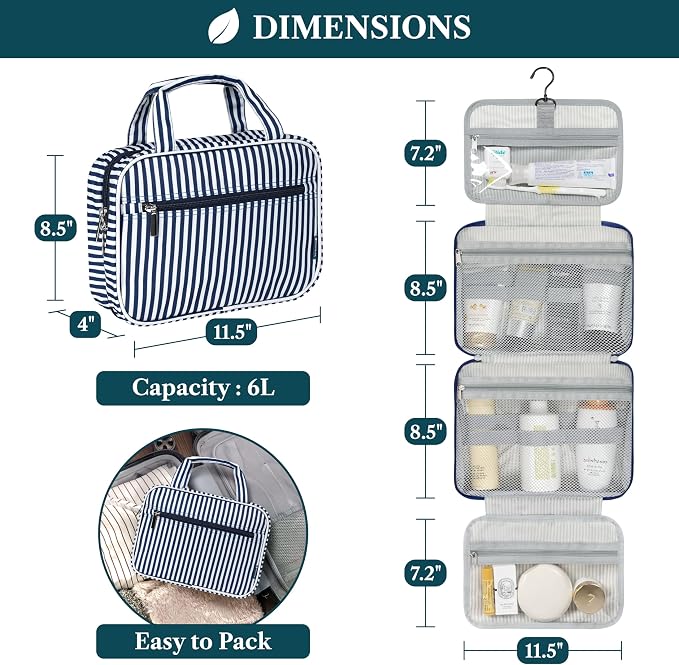 PAVILIA Hanging Toiletry Bag Travel Bag Women Men, Foldable Cosmetic Organizer - Image 2