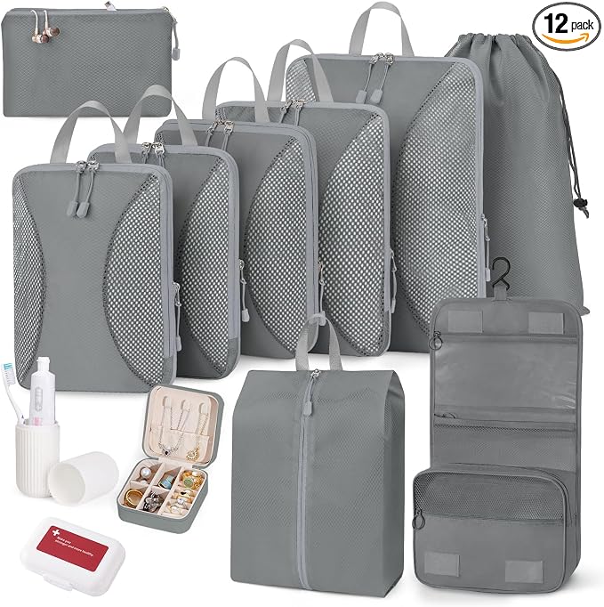 Compression Packing Cubes 12 Set, Suitcase Organizers, Extendable Packing Cubes by Unknown