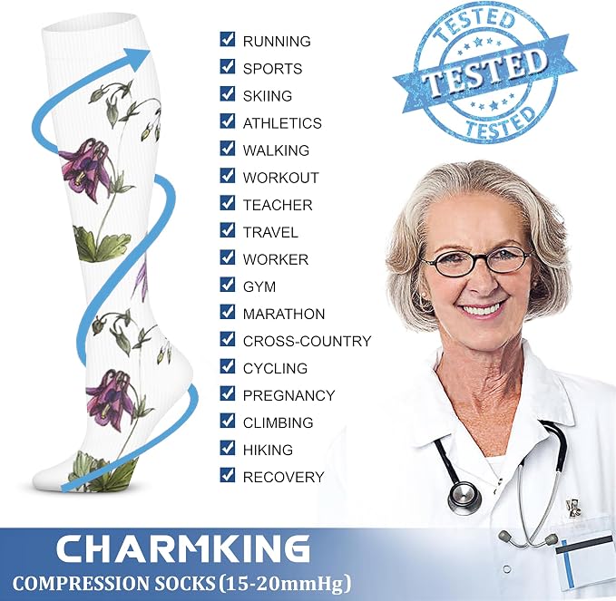 CHARMKING Compression Socks for Women & Men Circulation 15-20 mmHg is Best - Image 6